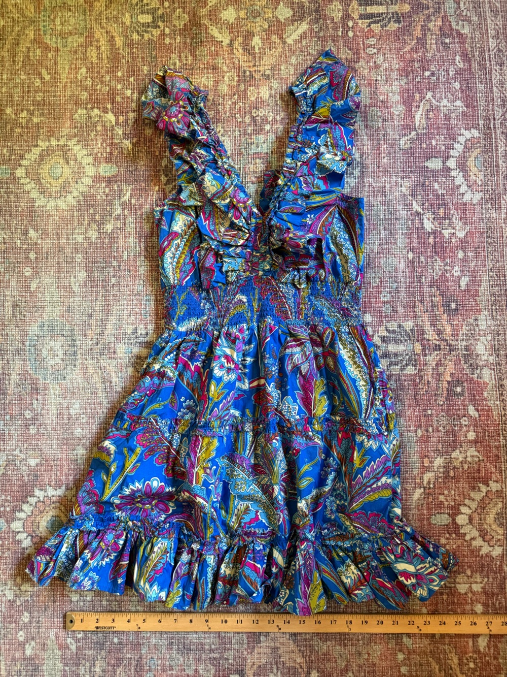 House of Harlow 1960 Blue Floral Paisley tiered ruffle Medium Dress